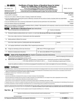 W8BEN - Certificate of Foreign Status for US Tax Procedures form preview