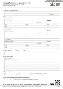 AU RTA Notice of Intention to Leave 13 for Rental Vacating Tenants form preview