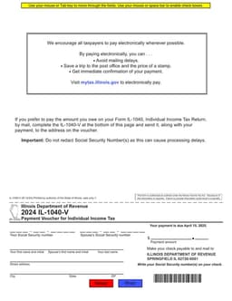 Illinois 2024 IL-1040-V Individual Income Tax Payment Voucher form preview