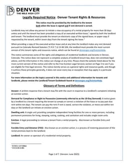 Denver Tenant Rights & Resources Notice - Mandatory for Colorado Landlords Under Statute § 13-40-104 form preview