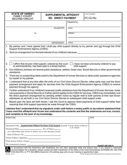 Hawaii Child Support Direct Payment Affidavit form preview