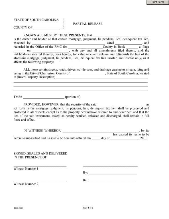 Get the most current South Carolina PR1-2015 Property Release Document form now