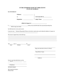 Georgia Superior Court Family Civil Action Affidavit form preview