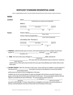 Kentucky Standard Residential Lease Overview form preview