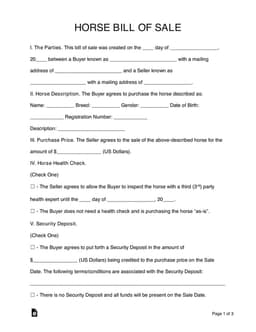 Horse Sale Transaction Record with Health Check Provision and Security Deposit Details - US Dollars form preview