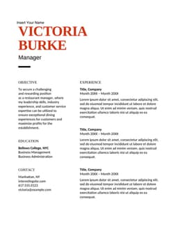 Bold food service resume form preview