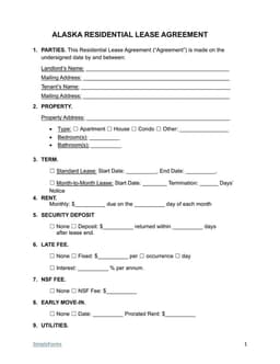 Alaska Residential Lease Agreement Key Details form preview