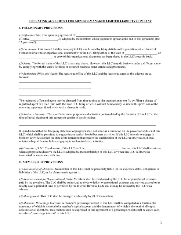 Get the most current LLC Operating Agreement for Member Management form now