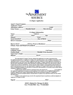 Apartment Lease Co-Signer Application Details form preview