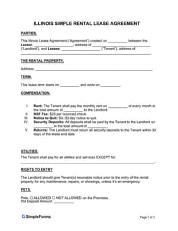 Illinois Simple Rental Lease Agreement Outline form preview