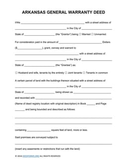 Arkansas Real Estate Ownership Transfer - General Warranty Deed by DeedForms.org form preview