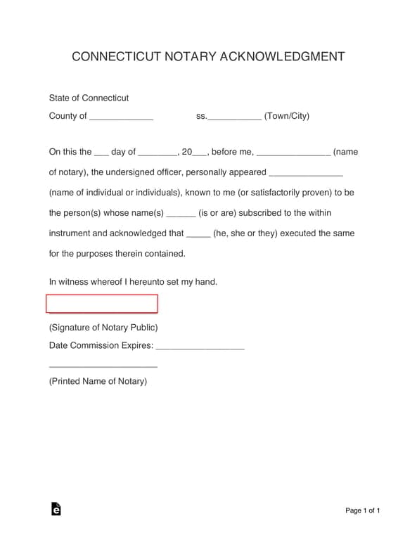 Connecticut Notary Acknowledgment for Identity Confirmation and Document Sanctioning