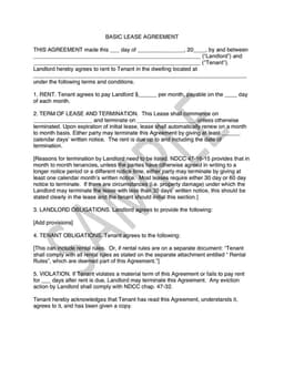 North Dakota Basic Lease Agreement Terms and Conditions form preview