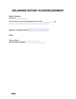Delaware Notary Acknowledgment Official Certification Document form preview