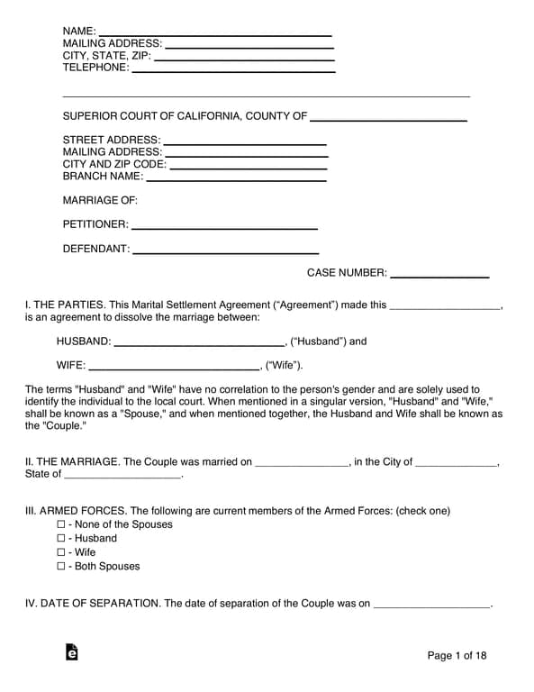Get the most current California Superior Court Marital Settlement Agreement form now