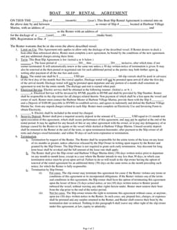 Maine Harbour Village Marina Boat Slip Lease Agreement form preview