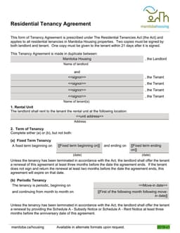 Manitoba Residential Tenancy Agreement - Legal Rental Terms and Conditions form preview