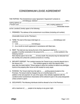 Condominium Lease Agreement Details form preview