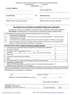 Delaware Justice of the Peace Court Document No. 13 - Affidavit for Requesting Default Judgment form preview