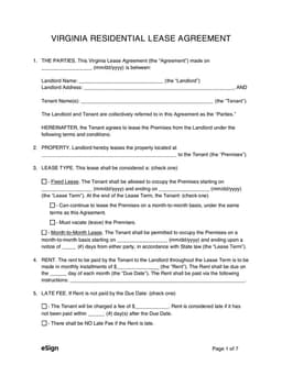 Virginia Residential Lease Agreement Details form preview