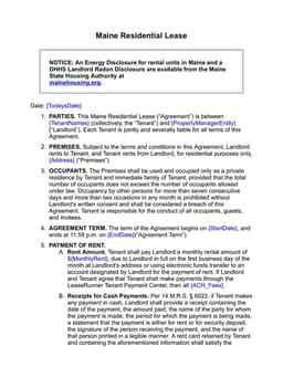 Maine Residential Lease Agreement - Parties, Policies and Legal Responsibilities Overview form preview