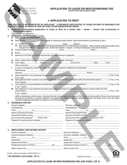 California LRA Tenant Screening Application form preview