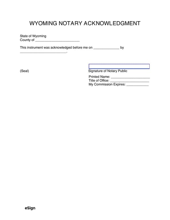 Wyoming Notary Acknowledgment for Signature Authentication