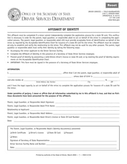 Illinois Affidavit of Identity for Minor's State ID Card Application form preview