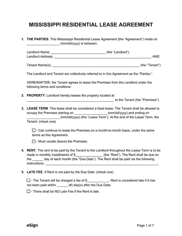Get the most current Mississippi Residential Lease Agreement Details and Terms form now