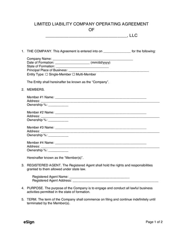 Get the most current LLC Operating Agreement - Establish Your Company's Structure and Ownership form now