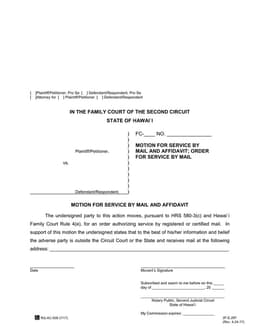Hawaii Mail Service Affidavit - HRS 580-3(c) Family Court Rule 4(e) form preview