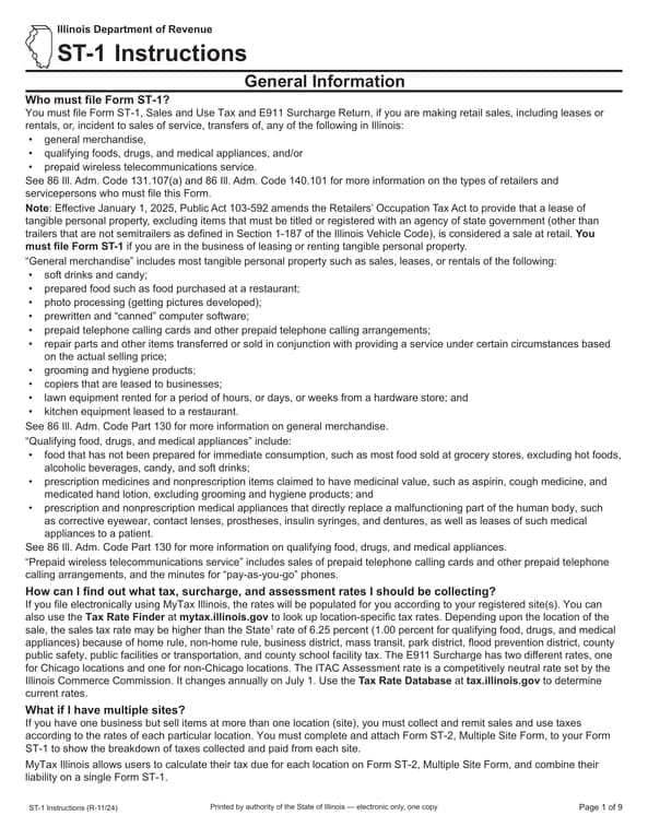 Illinois ST-1 Sales and Use Tax E911 Surcharge Return Details