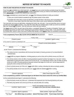 30-Day Notice of Intent to Vacate Acknowledgment form preview