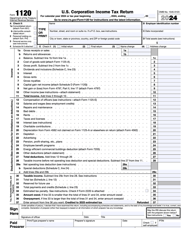 IRS 1120 – U.S. Corporation Income Tax Return