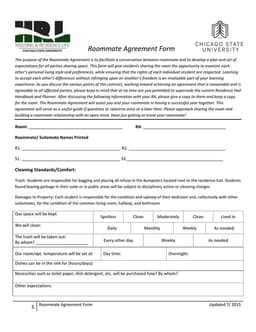 2015 Roommate Agreement for Harmonious Living in Residence Halls form preview