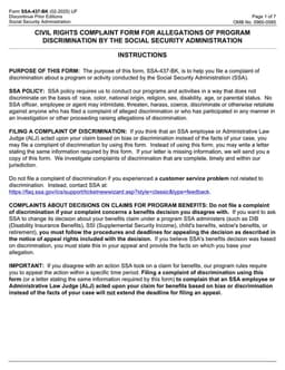 Social Security Administration's Non-Discrimination Complaint SSA-437-BK form preview