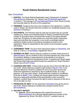 South Dakota Residential Lease Agreement Details and Conditions form preview