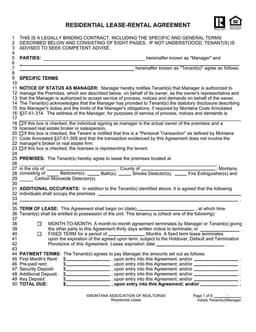 Montana Law Help.org Official Lease Agreement - Rental Terms and Tenant Obligations form preview