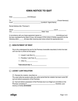 Iowa Notice to Quit - Landlord Tenant Eviction Document form preview