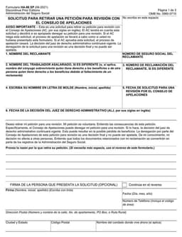 Social Security Administration Appeal Withdrawal Request - Formulario HA-86 SP (06-2021) form preview