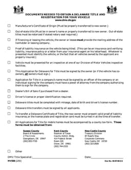 Delaware MV558 for Vehicle Title Transfer and Registration form preview