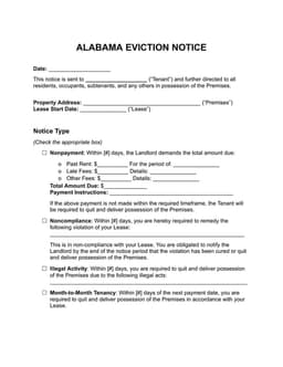 Alabama Eviction Notice for Nonpayment and Lease Violation form preview