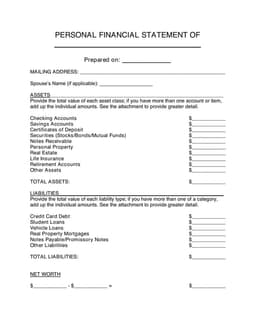 Monitoring Individual Financial Status - Detailing Assets and Liabilities form preview
