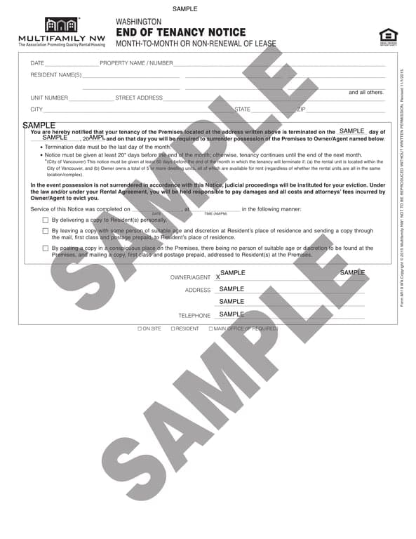 End Tenant Lease with M119 WA Notice Washington