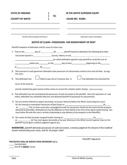 Indiana Notice of Claim - Possession for Nonpayment of Rent form preview