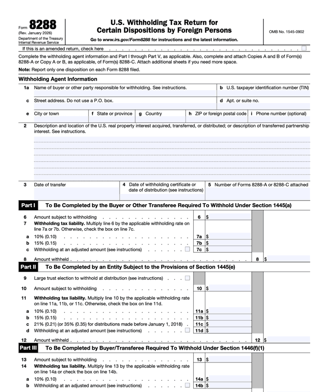 8288 – U.S. Withholding Tax Return for Certain Dispositions by Foreign Persons