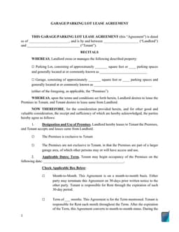 Lease Agreement for Garage and Parking Lot Rental form preview