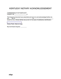 Kentucky Notary Acknowledgment Cash Receipt form preview