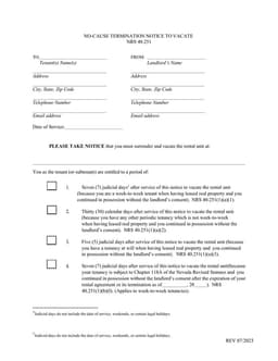 Nevada NRS 40.251 No-Cause Termination Notice to Vacate Overview form preview