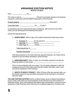 Arkansas Eviction Notice with Unconditional Quit Terms form preview